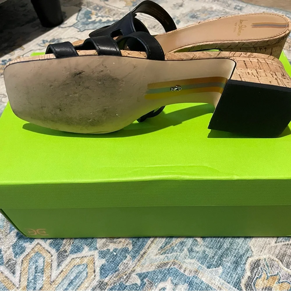 Sam Edelman Black Slide Sandals with Cork Block Heel - Picture 2 of 4